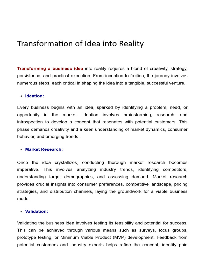 Transforming Business Ideas into Reality | PDF