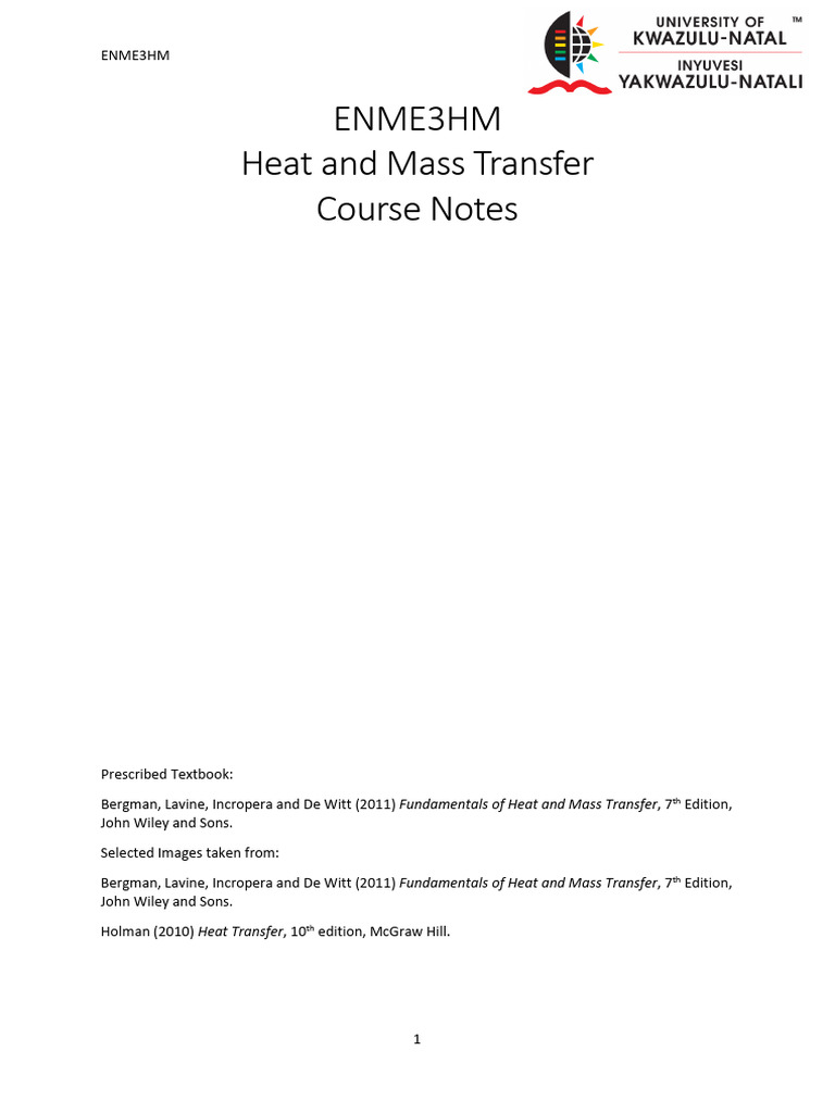 Heat and Mass Transfer Course Notes | PDF | Thermal Conduction | Heat ...