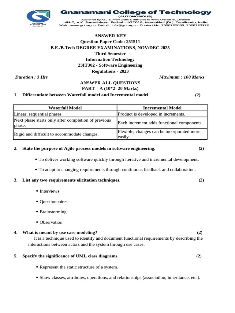 Software Engineering Exam Answer Key 2025 | PDF | Scrum (Software ...