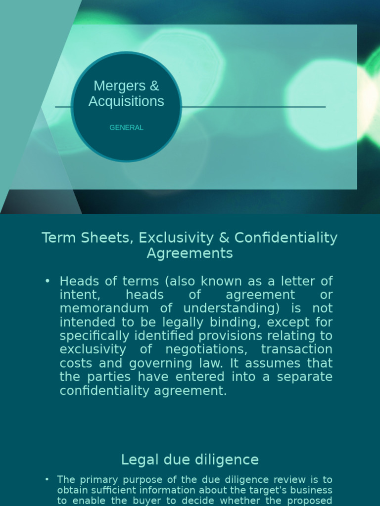 M&A Term Sheets and Due Diligence Guide | PDF | Mergers And ...