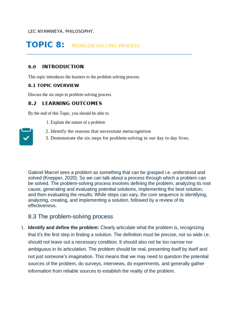 Six Steps in Problem Solving Process | PDF | Brainstorming | Pragmatism