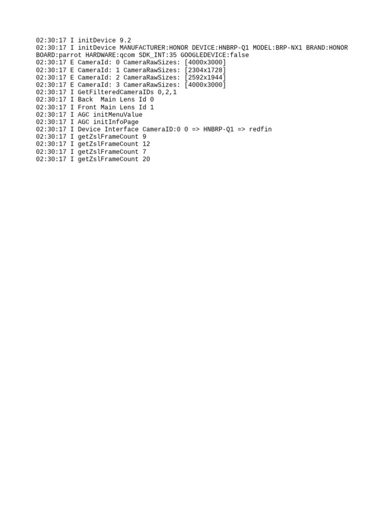 Honor HNBRP-Q1 Camera Initialization Log | PDF