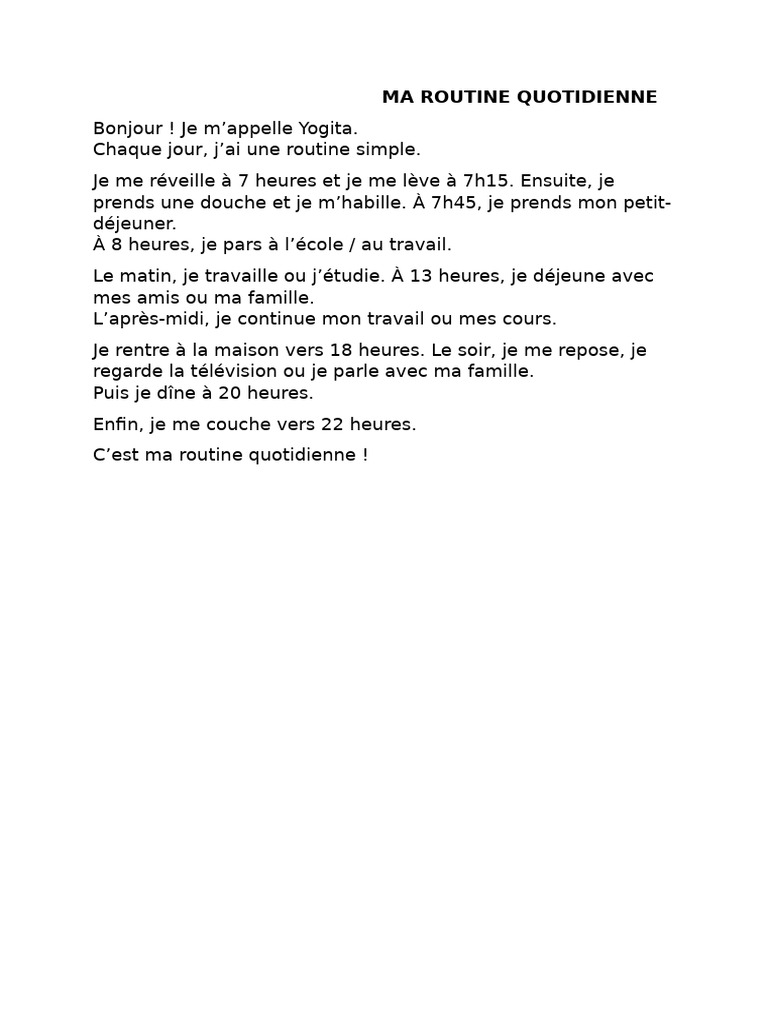 Ma routine quotidienne détaillée | PDF