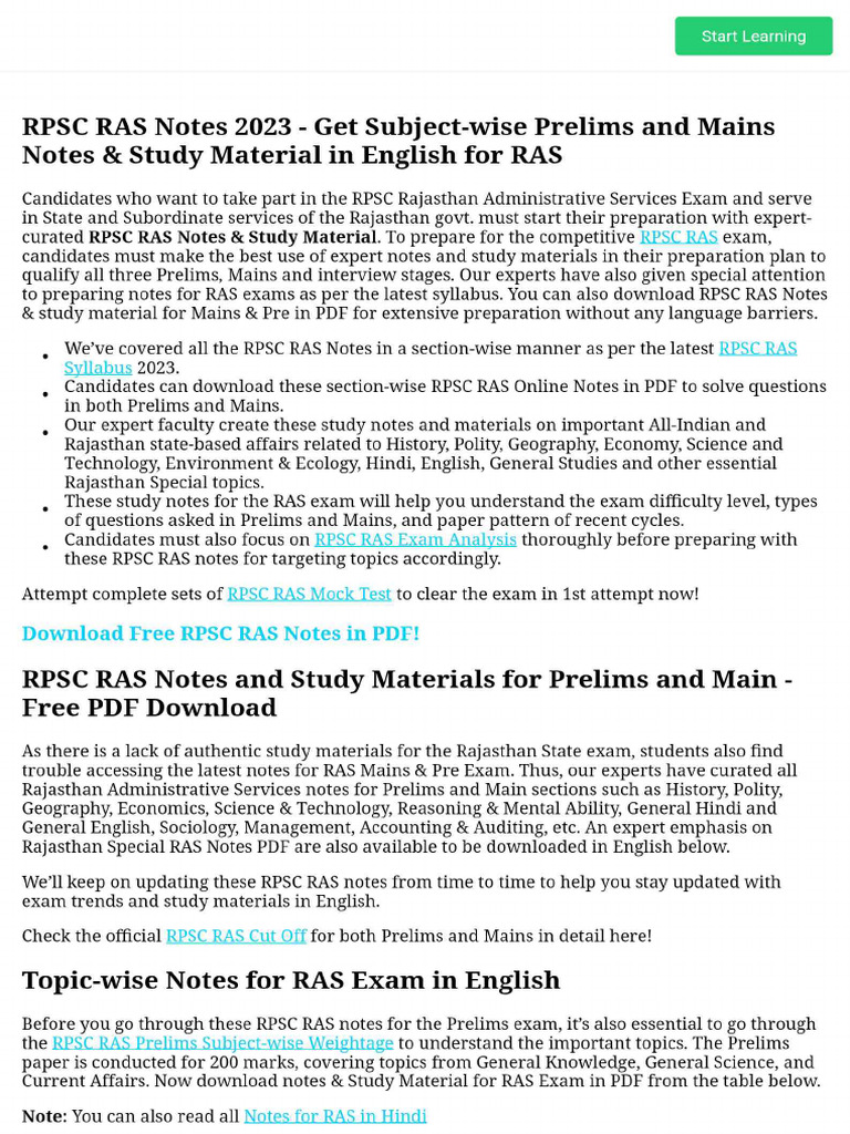 RPSC RAS Notes 2023 - Get Subject-Wise Prelims and Mains Notes & Study ...