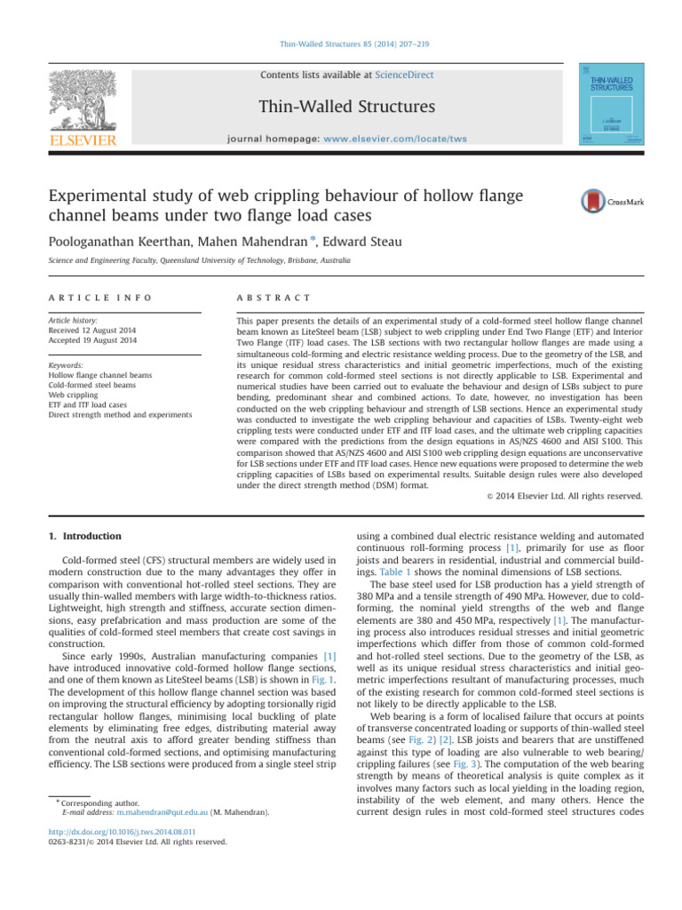 14 Experimental Study of Web Crippling Behaviour of Hollow Flange | PDF ...