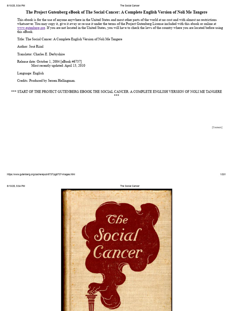 The Social Cancer: Noli Me Tangere eBook | PDF