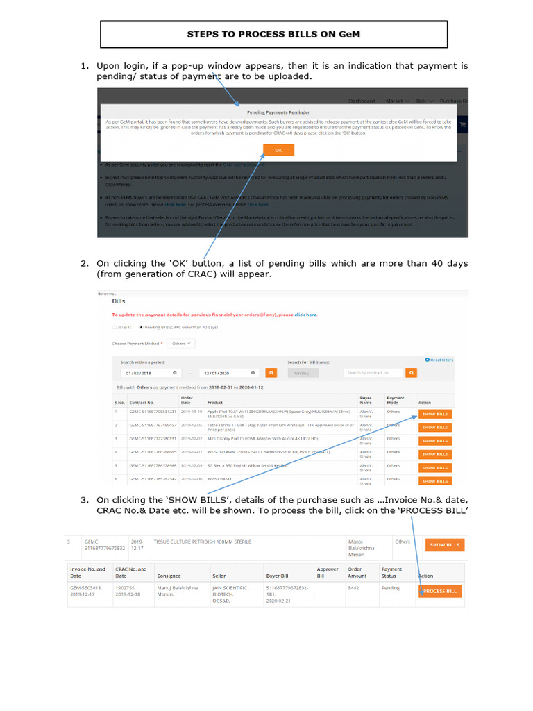 Process Pending Bills on GeM | PDF