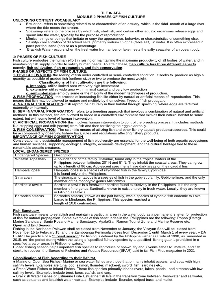Afa Module 2 | PDF | Fish | Estuary