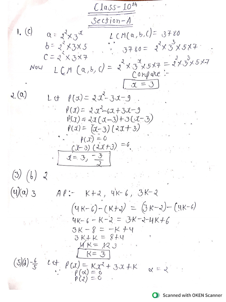 10th Maths Paper Solution | PDF