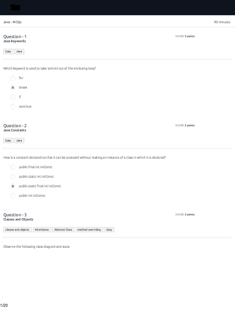 Java - MCQs With Answers | PDF | Class (Computer Programming) | Method ...