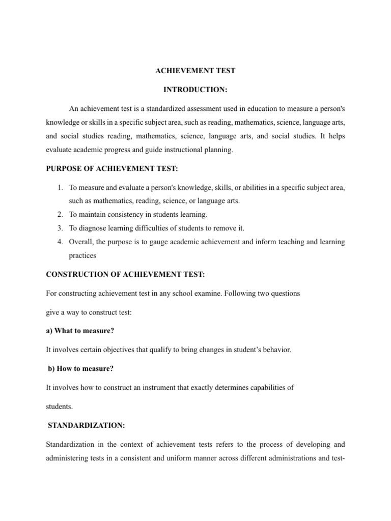 Understanding Achievement Tests in Education | PDF | Validity ...