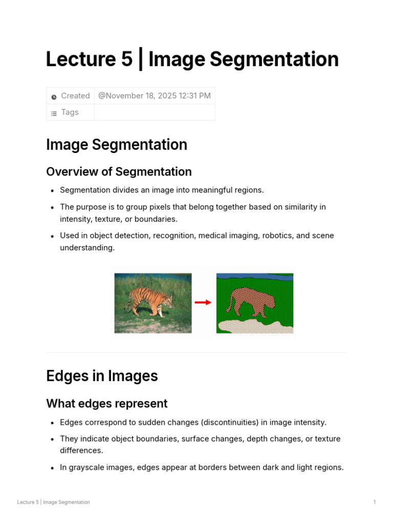 Lecture 5 Image Segmentation | PDF | Image Segmentation | Imaging