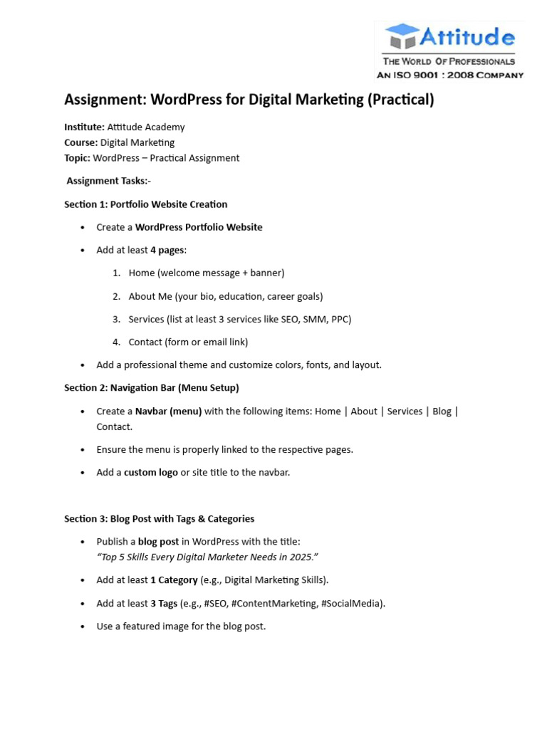 WordPress Digital Marketing Assignment | PDF