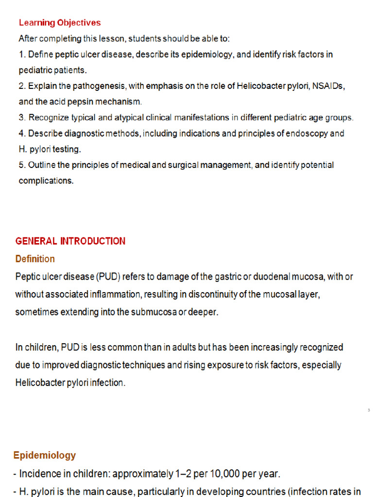 Peptic Ulcer Disease in Children | PDF