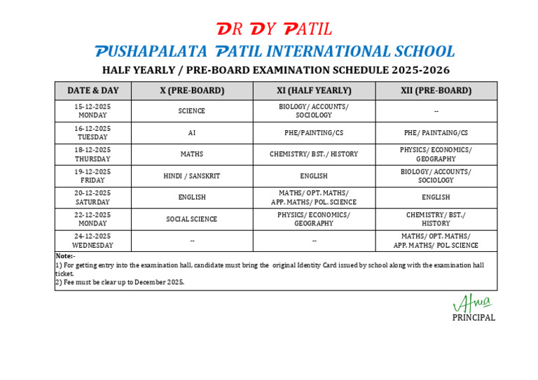 2025-2026 Exam Schedule for Students | PDF