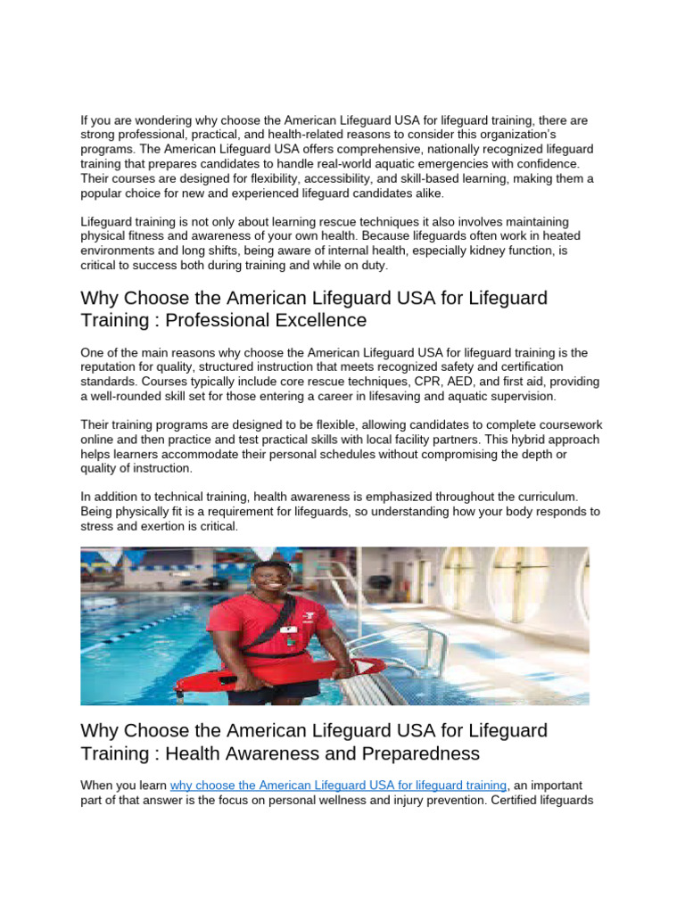 American Lifeguard USA Training Benefits | PDF | Dehydration | Edema