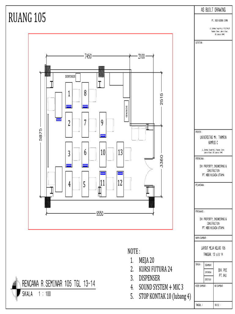 Layout Meja Kelas Universitas Thamrin | PDF
