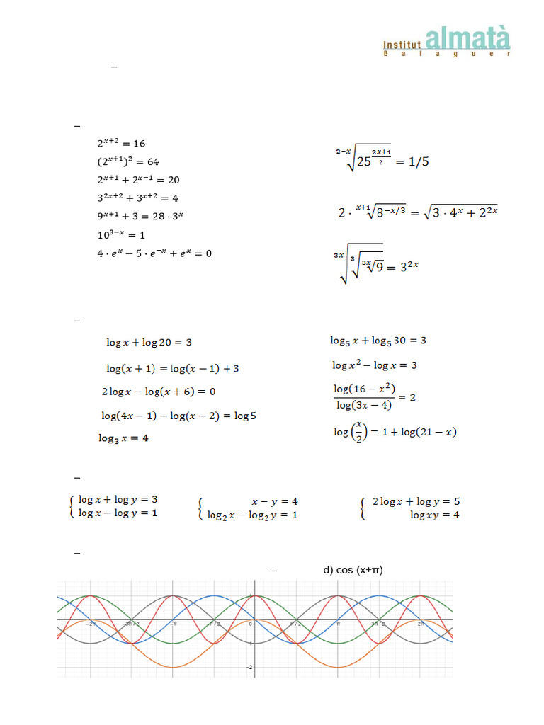 Funcions Exp, Log, Trig | PDF