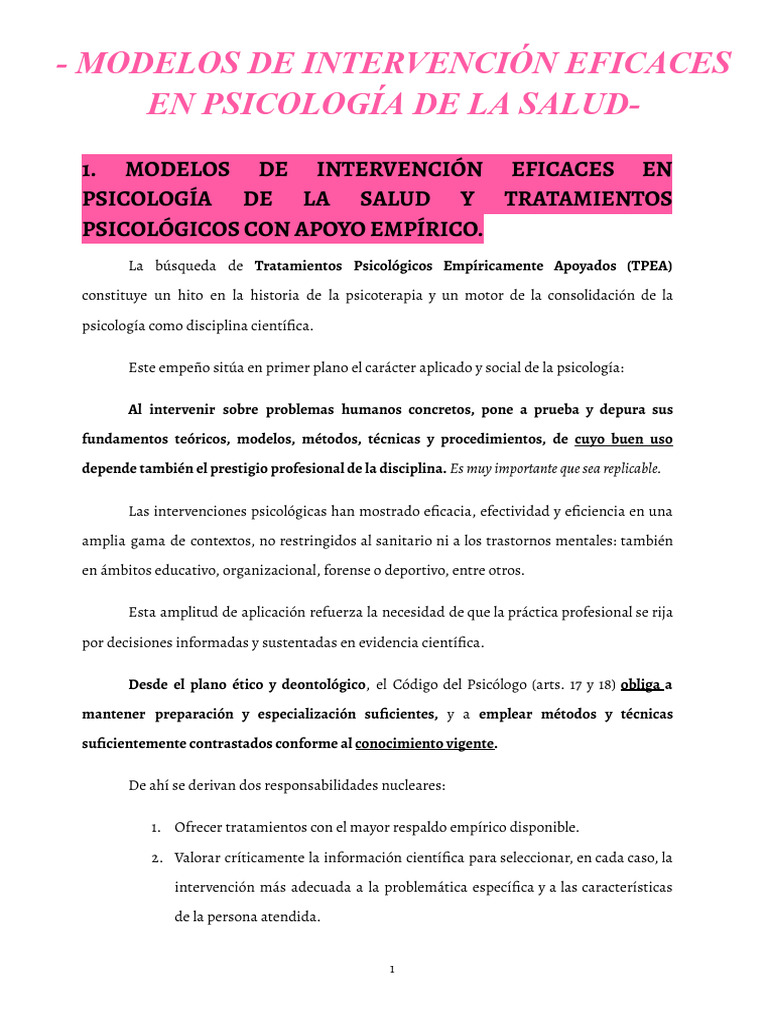 Modelos de Intervención Eficaces en Psicología de La Salud | PDF ...