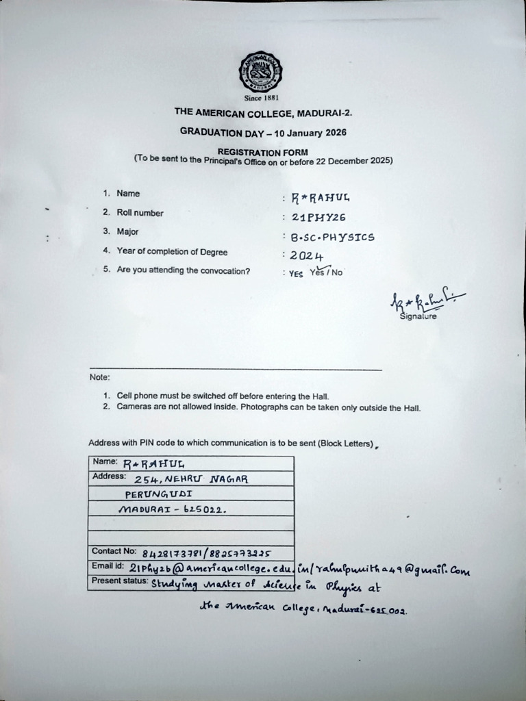 21phy26 (Graduation Registration Form) | PDF