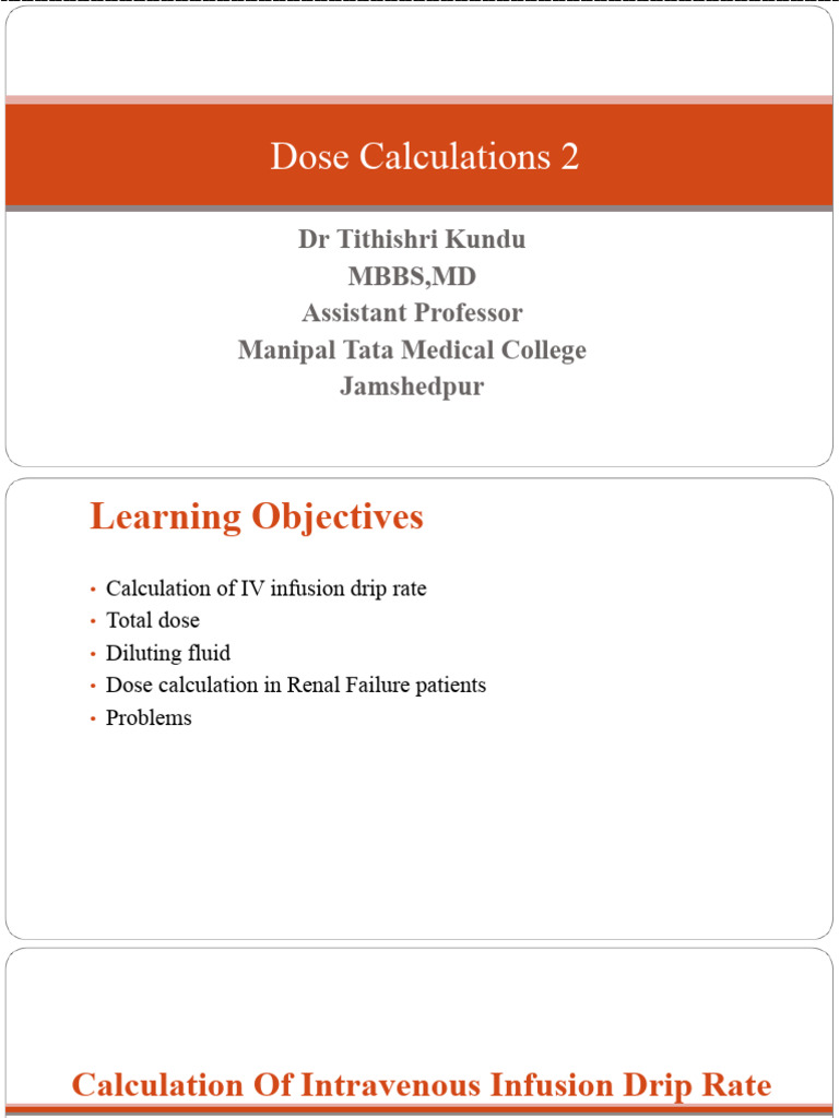 IV Infusion Dose Calculations Guide | PDF | Intravenous Therapy ...