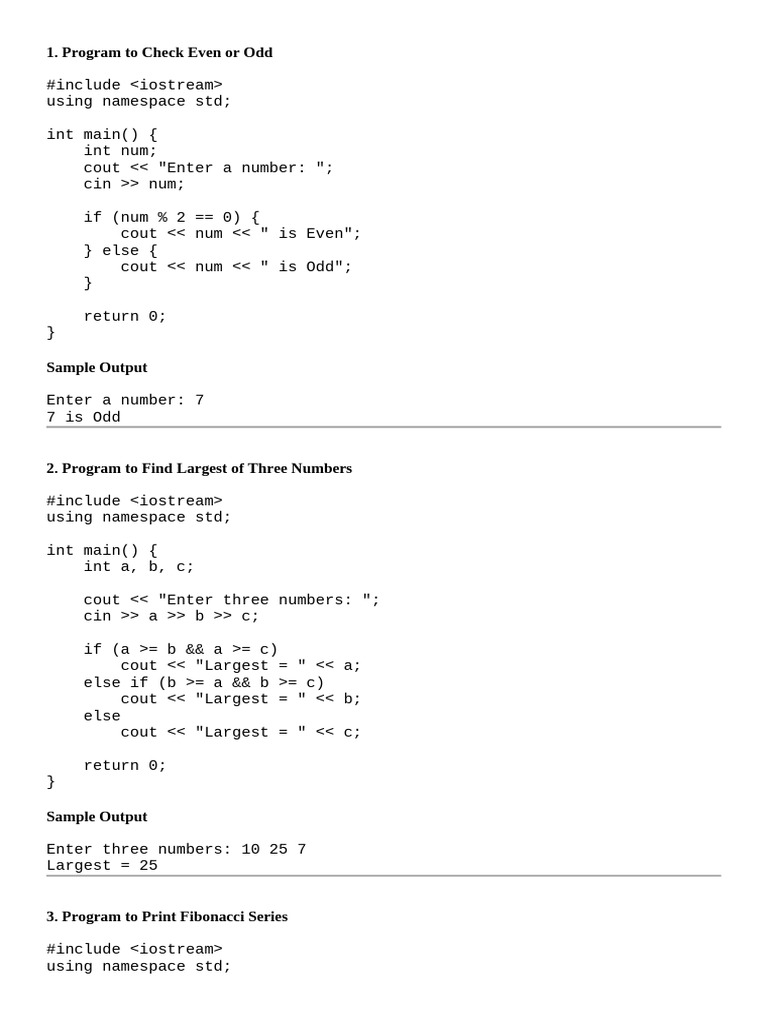 C++ Programs for Basic Algorithms | PDF | Namespace | Software Engineering