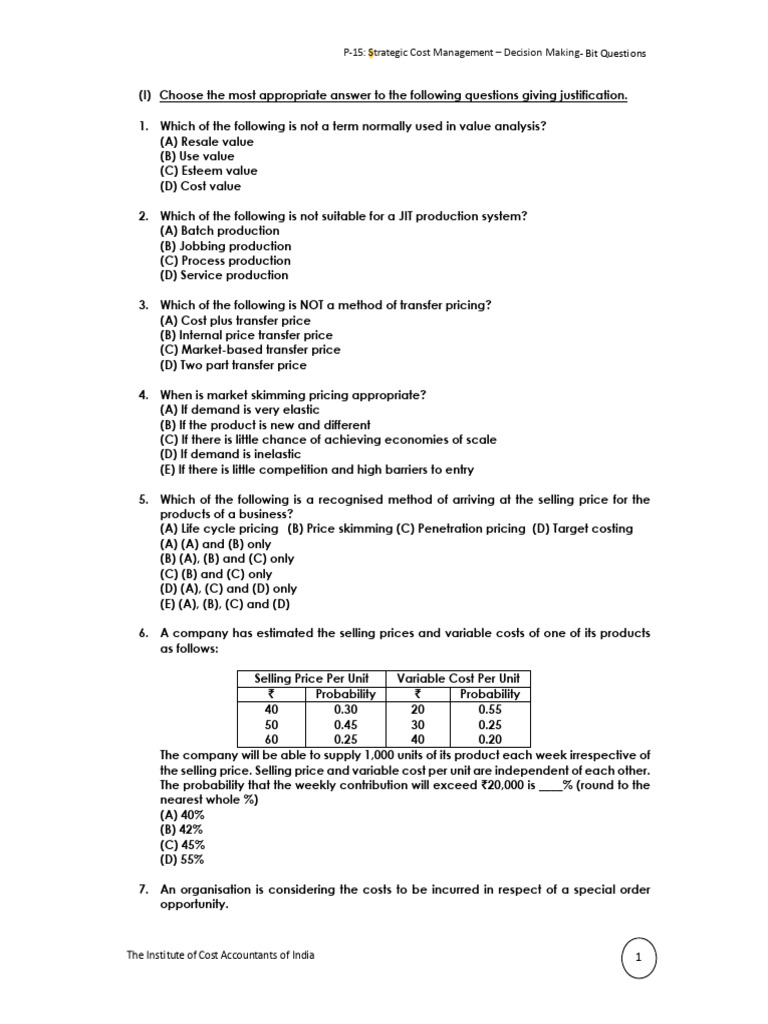 Strategic Cost Management Quiz Questions | PDF | Cost Accounting ...