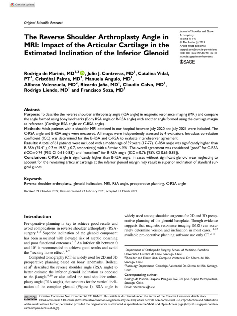 MRI Analysis of RSA Angle in Shoulders | PDF | Shoulder ...
