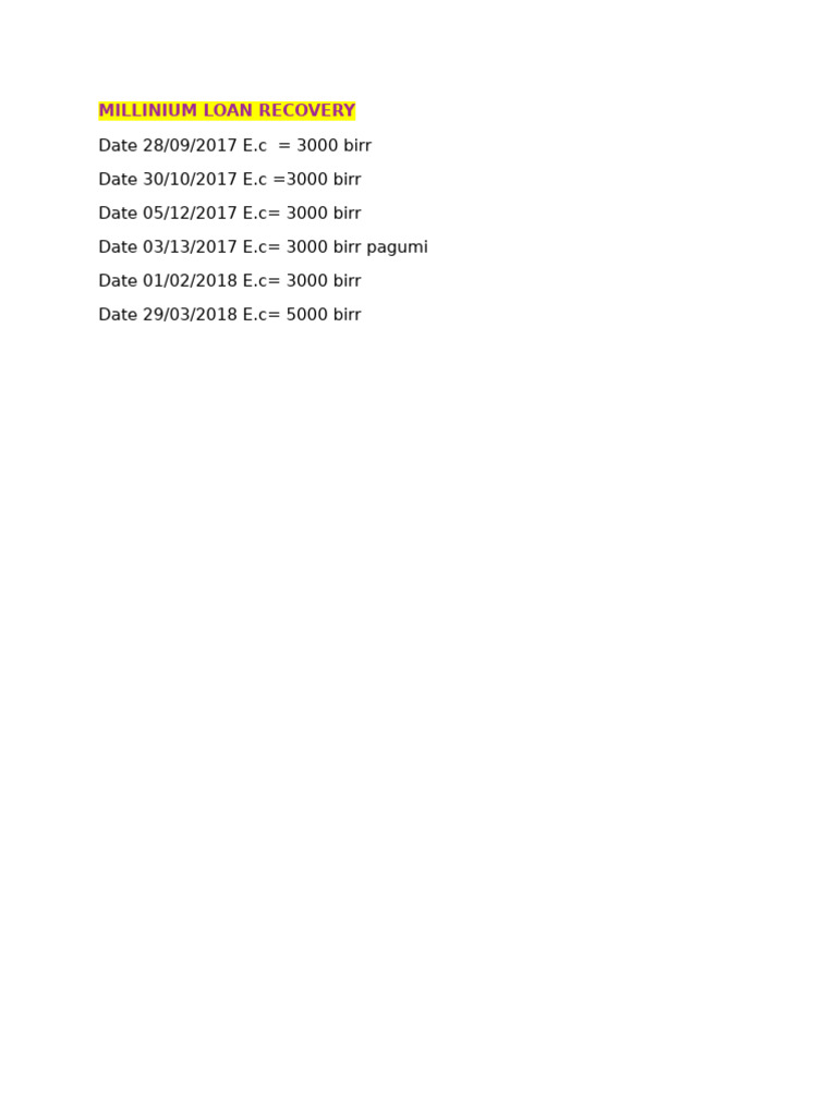 Millinium Loan Recovery Records | PDF