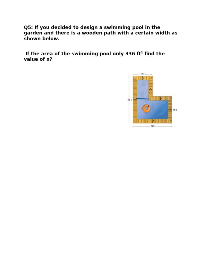 Find x for Swimming Pool Area 336 ft² | PDF