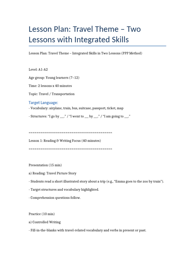 Travel-Themed ESL Lesson Plan for Kids | PDF | Vocabulary | Lesson Plan