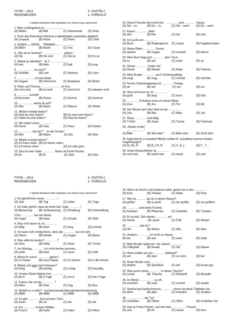 German GRAMMAR Test / B1 Level | PDF