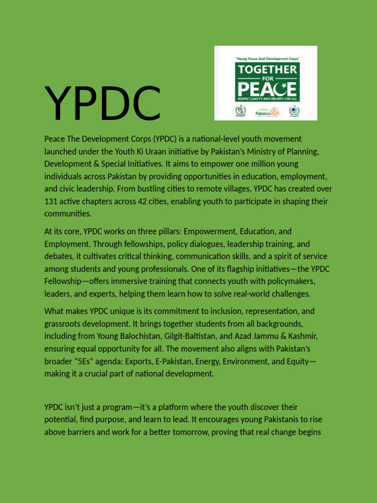 Empowering Youth in Pakistan: YPDC Initiative | PDF