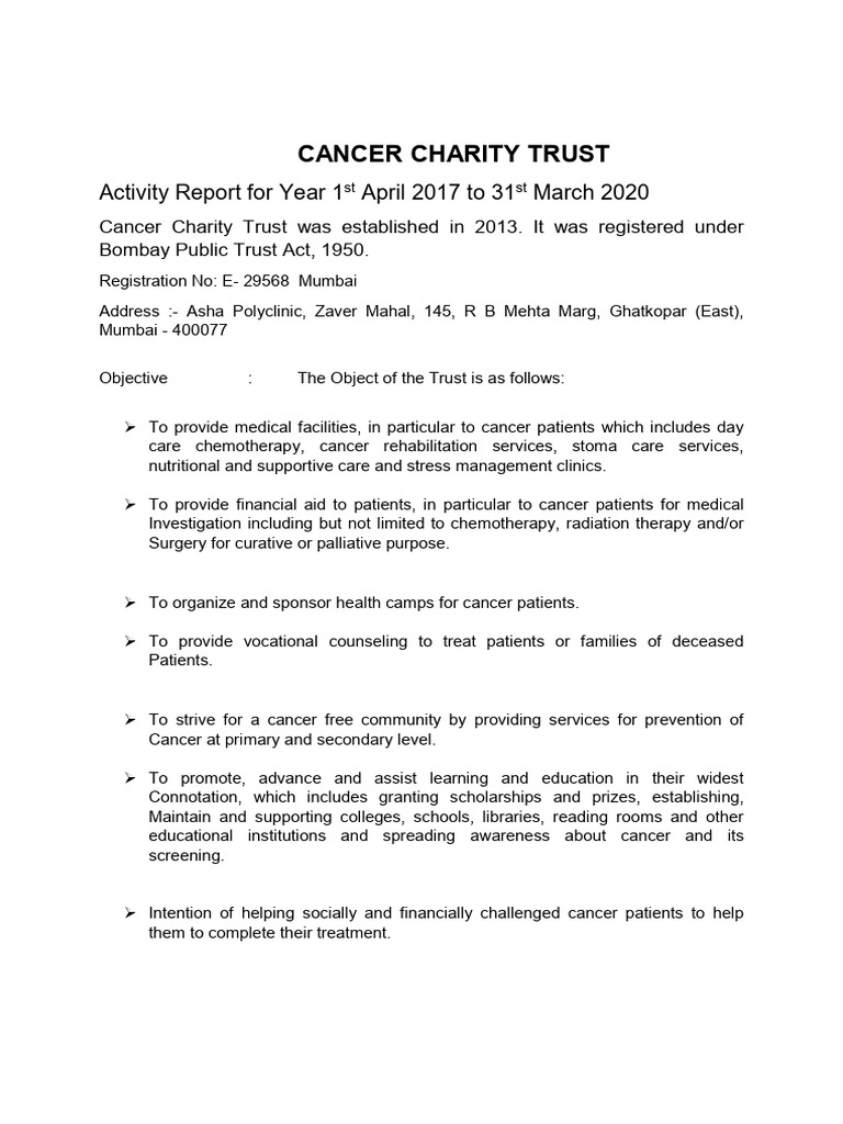 Cancer Charity Trust Activity Report 2020 | PDF | Corporate Social ...