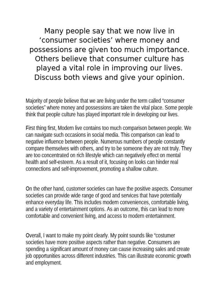 Pros and Cons of Consumer Societies | PDF