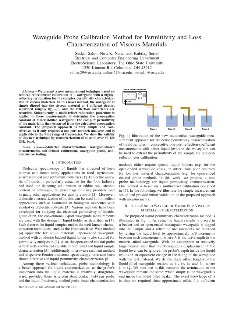 Waveguide Probe Calibration Method For Permittivity and Loss ...