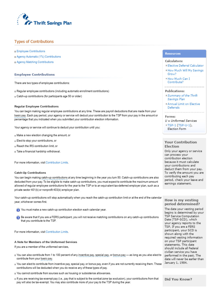 TSP Contribution Guide for Employees | PDF | Economy Of The United ...