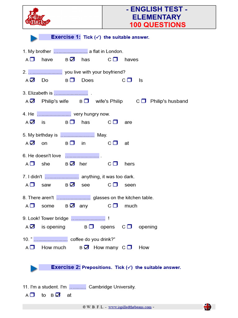 Exercises Tests Elementary 1 | PDF