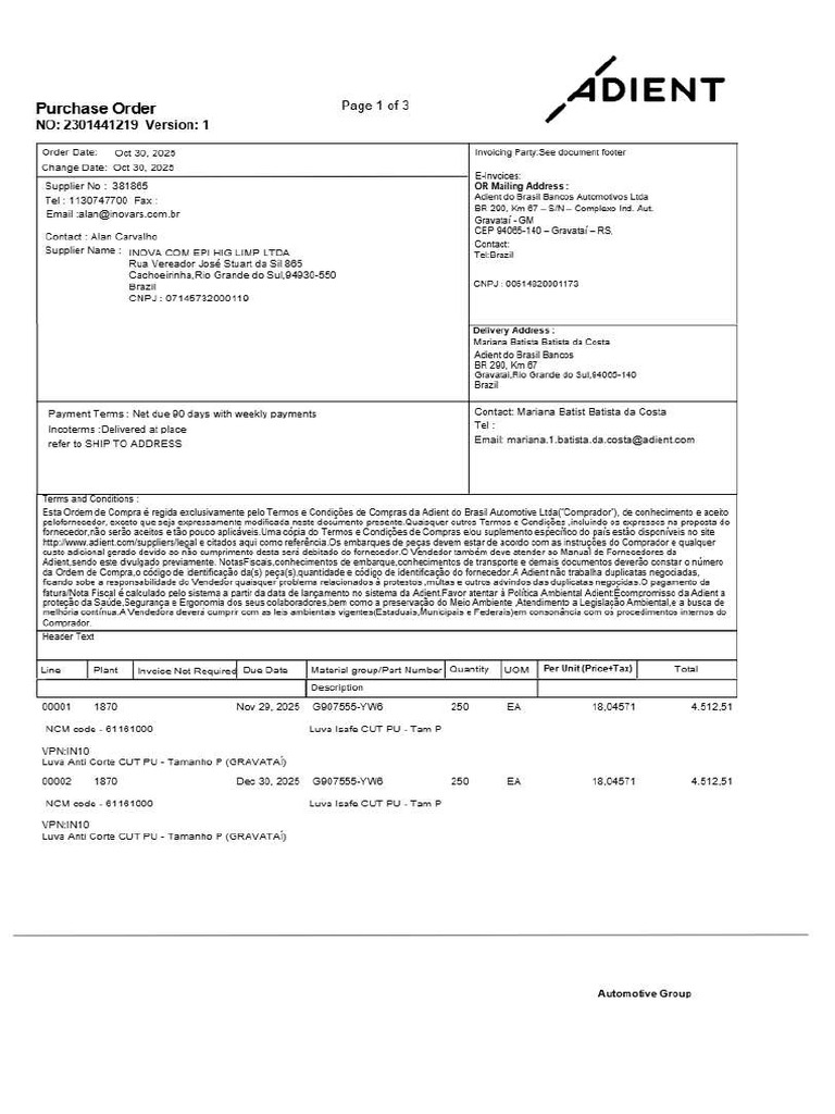 Adient Po 2301441219 - Luva Anticorte Nov A Fev | PDF