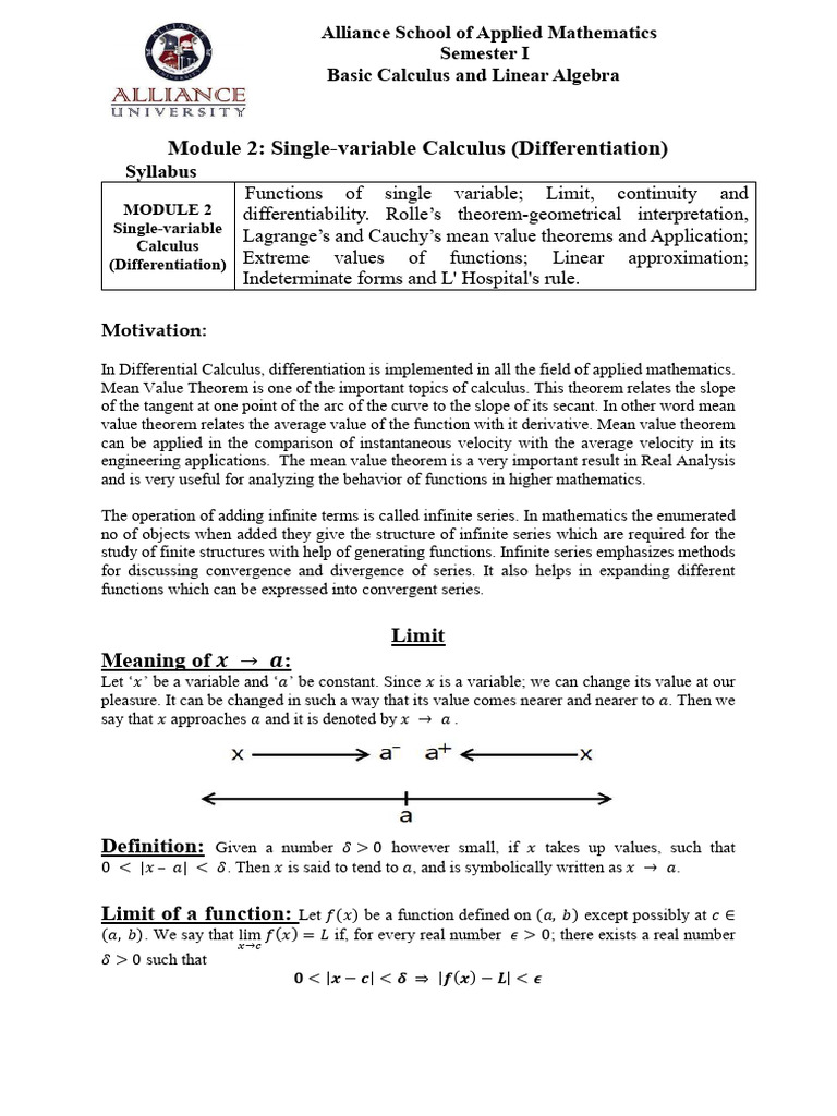 Single-variable Calculus Syllabus | PDF | Derivative | Calculus