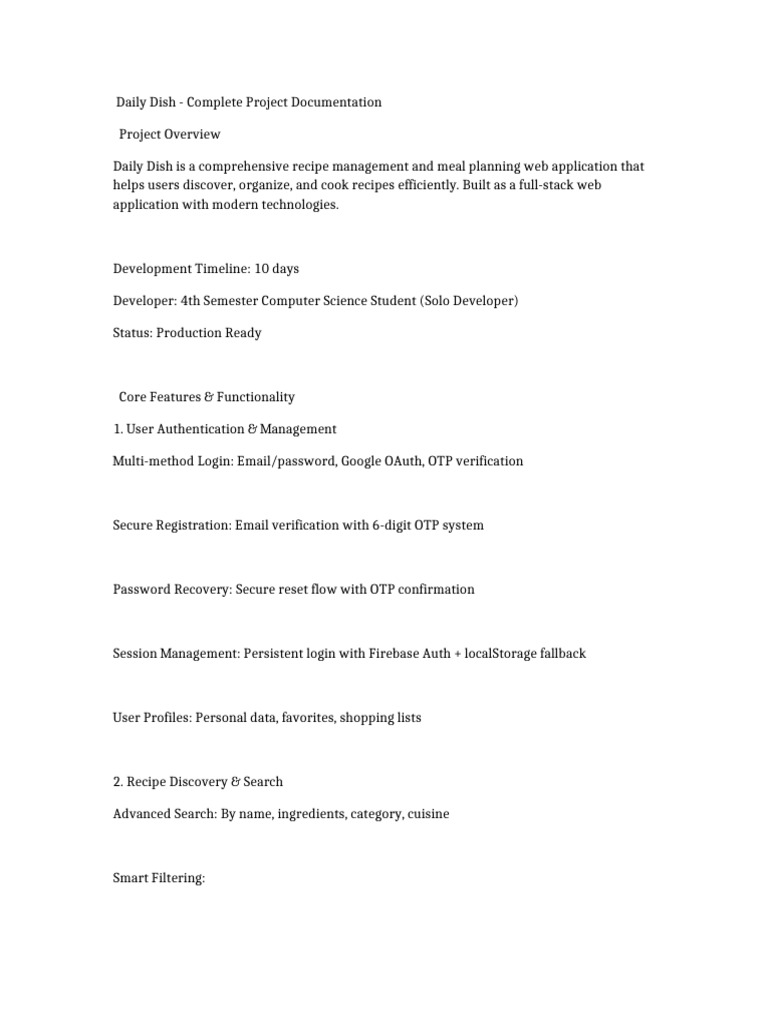 Daily Dish: Recipe Management App | PDF | Password | Cooking