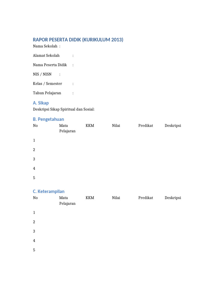 Format Rapor K13 Lengkap | PDF