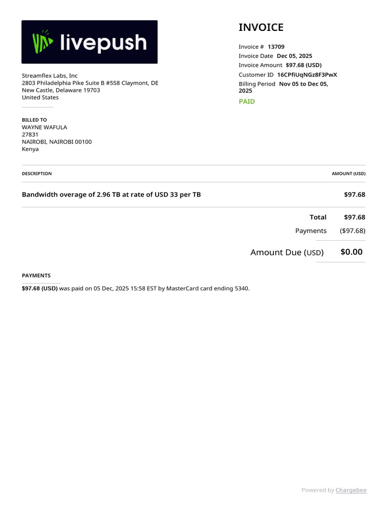 Streamflex Labs Invoice #13709 Details | PDF