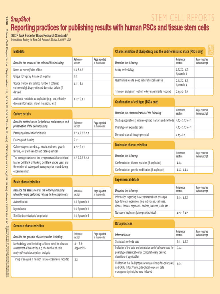 Reporting Standards for Stem Cells | PDF | Genomics | Experiment