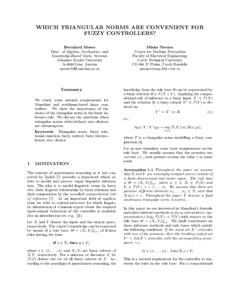 Triangular Norms for Fuzzy Control | PDF | Fuzzy Logic | Mathematics Of ...
