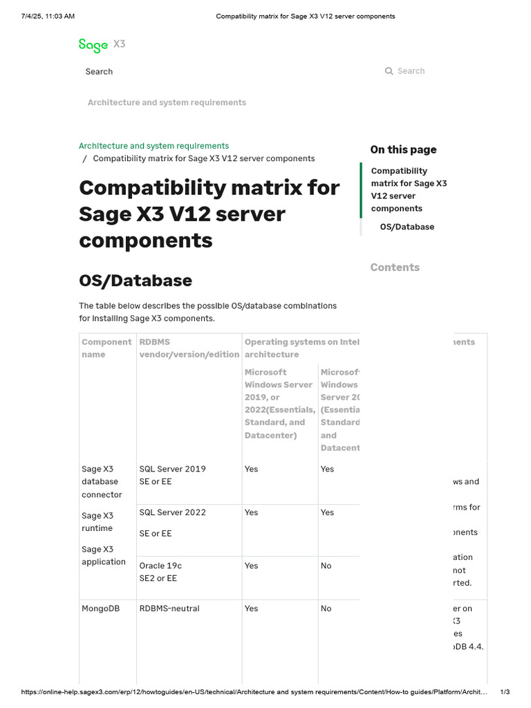 Sage X3 V12 Compatibility Matrix | PDF | Microsoft Windows | Apache ...