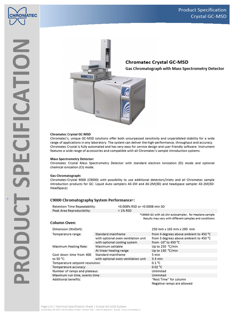 Crystal GC-MSD Product Specifications | PDF | Gas Chromatography | Mass ...