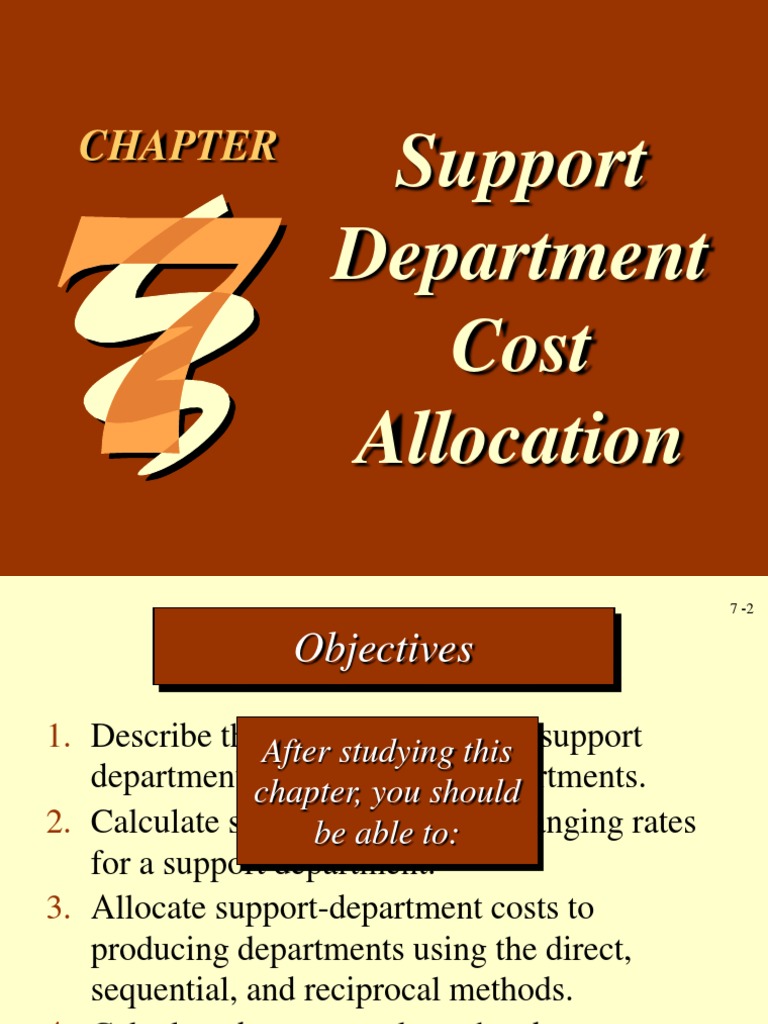 Allocation of Support Department Costs and Calculation of Departmental