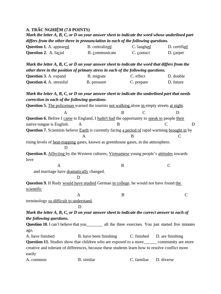 English Language Test Practice Questions | PDF | Body Language | Human ...