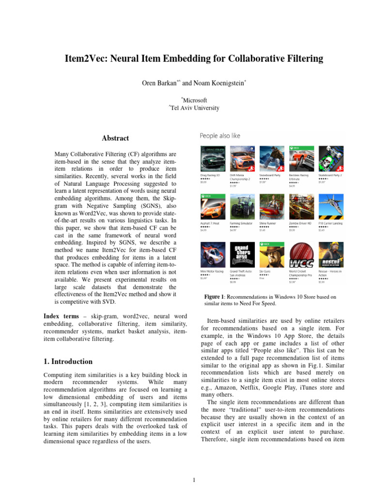 Item2Vec: Neural Item Embedding CF | PDF | Computing | Cognitive Science